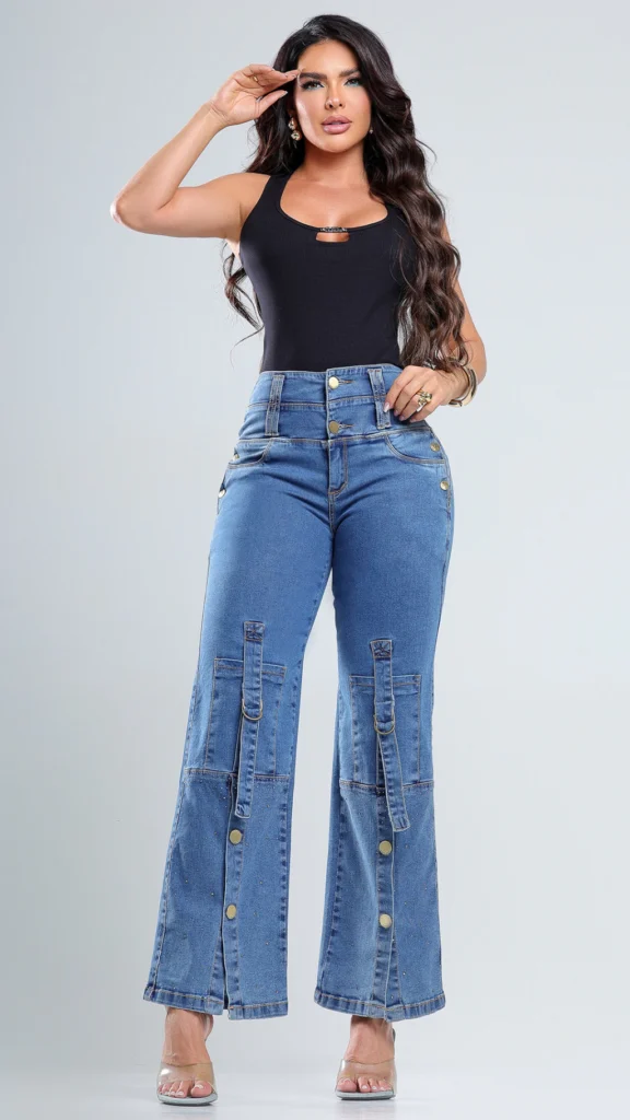 Calça Jeans Wide Leg Belle com Brilho
