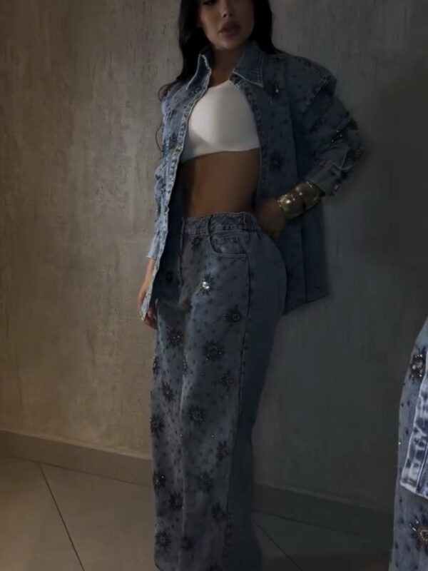 Conjunto Jeans Bordado Shine