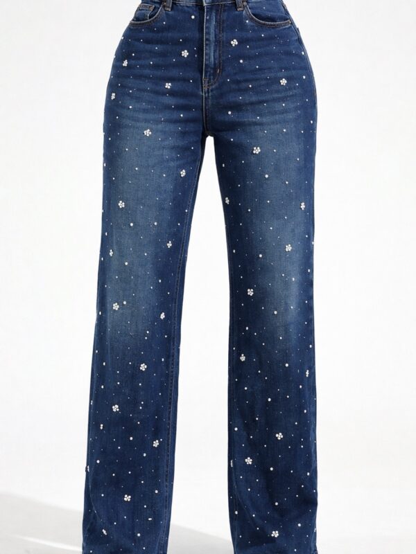 Calça Jeans Wideleg Perolada