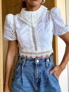Blusa Cropped Laise Bordado Ingles