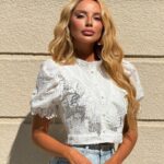 Blusa Cropped Laise Floral Manga Bufante