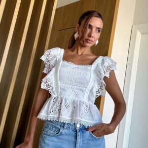 Blusa Peplum Laise Babado Decote Quadrado