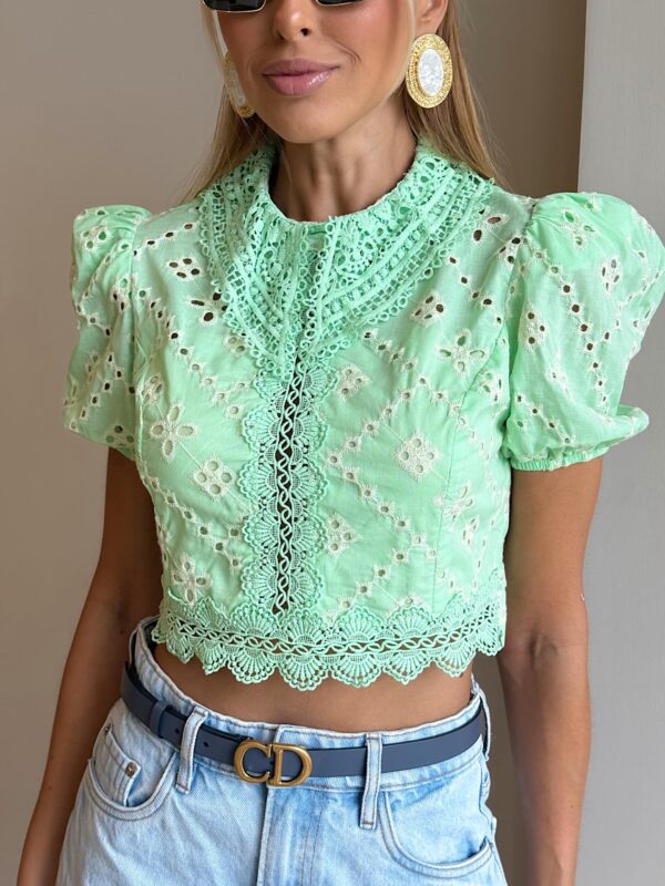 Cropped Laise Gola Alta Verde Menta