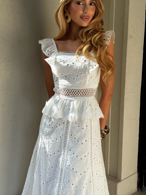 Vestido Midi Laise Babado Branco