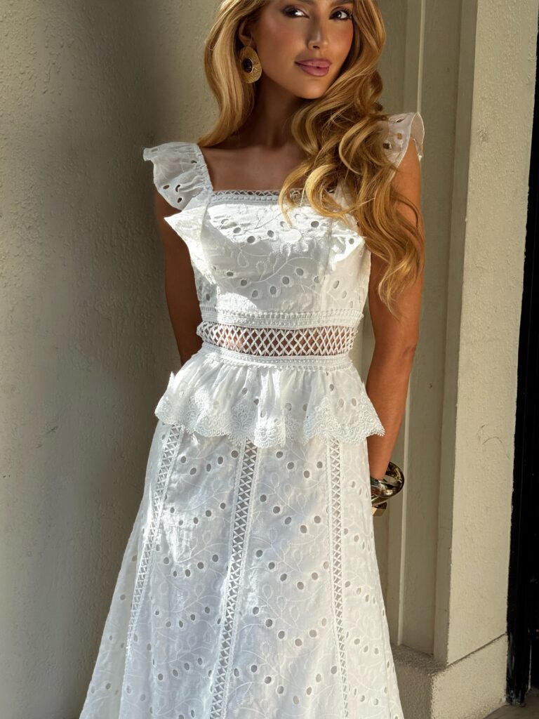 Vestido Midi Laise Babado Branco