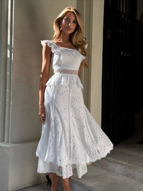 Vestido Midi Laise Babado Branco