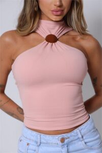 Blusa Frente Única com Argola Gola Alta Cris