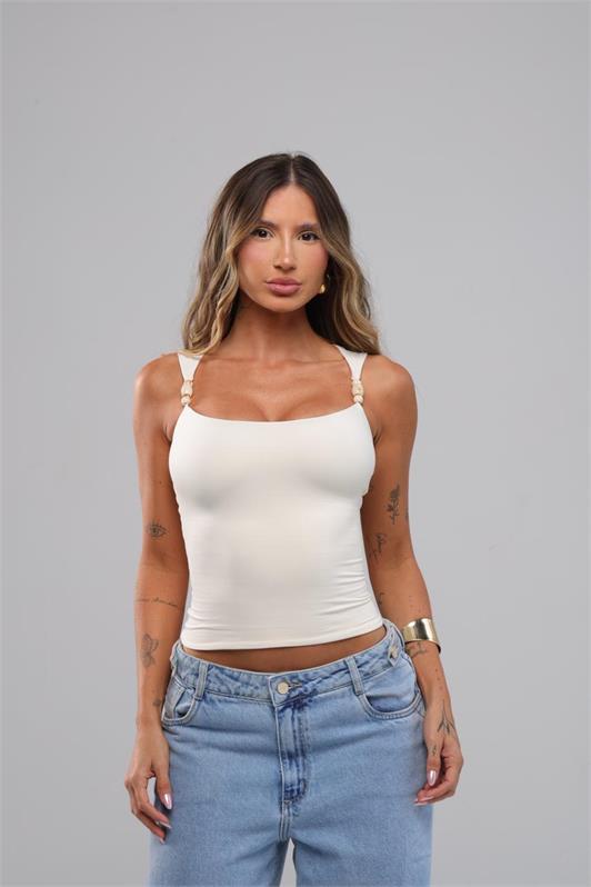 Blusa Regata Alça com Detalhe Pérola