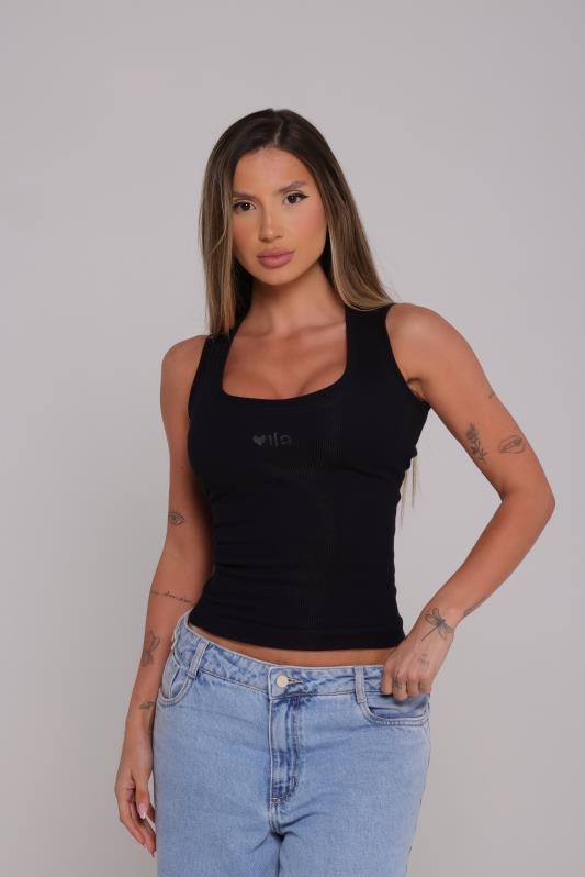 Blusa Regata Alça Larga Canelada Lu