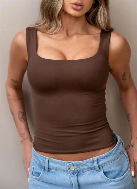 Blusa Regata Alça Larga Decote Quadrado Olivia