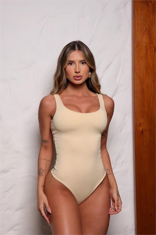 Body Alça Larga Canelado Decote Redondo Aline