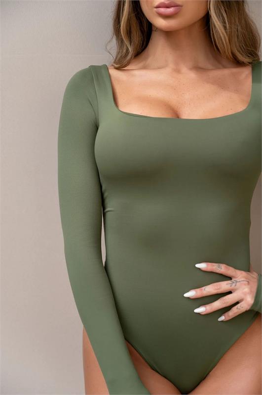 Body Manga Longa Decote Quadrado Celine