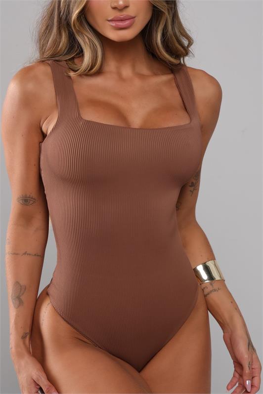 Body Alça Larga Canelado Decote Quadrado Laura