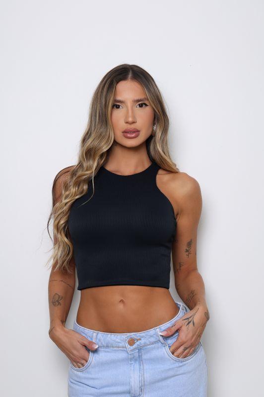 Cropped Regata Frente Única Canelado Bia