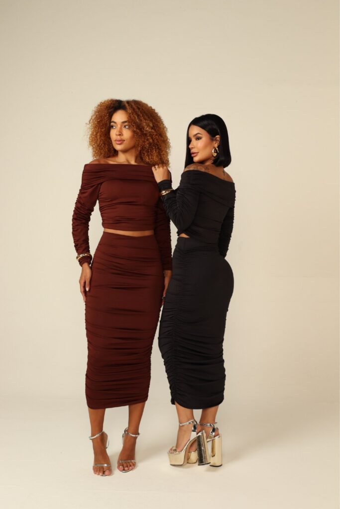 Conjunto Saia Midi e Cropped Franzido Ana Luiza