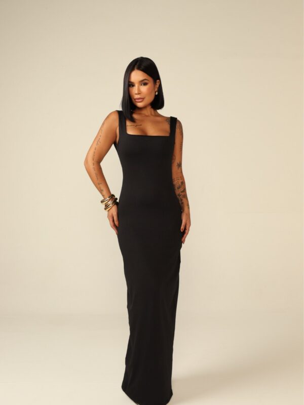 Vestido Longo com Costa Aberta Morena Preto