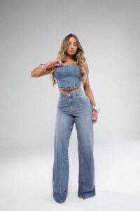 Calca Wide Leg Jeans Cargo
