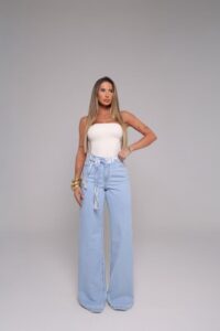 Calca Wide Leg Jeans Escuro